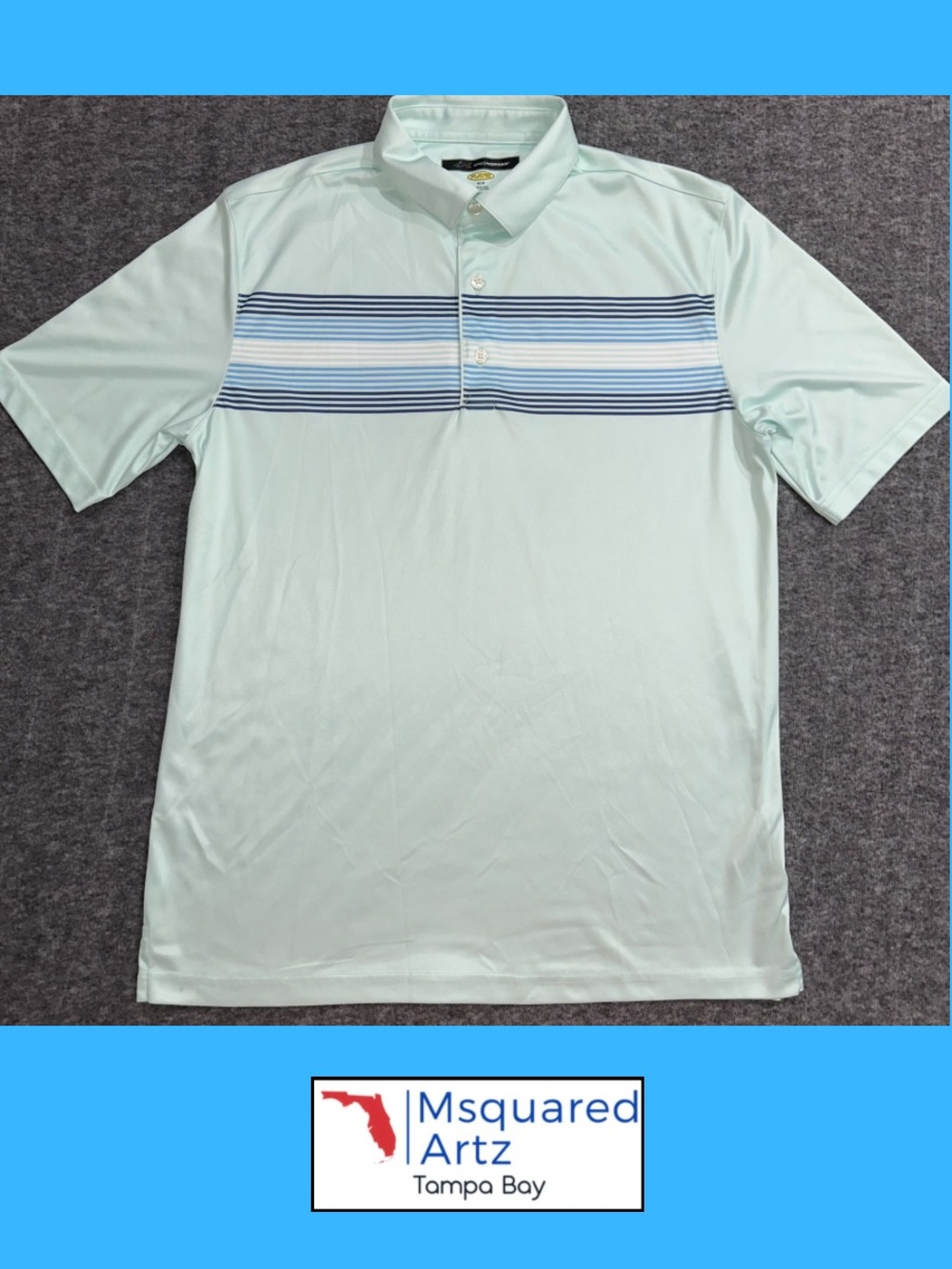 Greg Norman Play Dry Golf Polo Shirt Men's Medium Mint Green Striped Performance